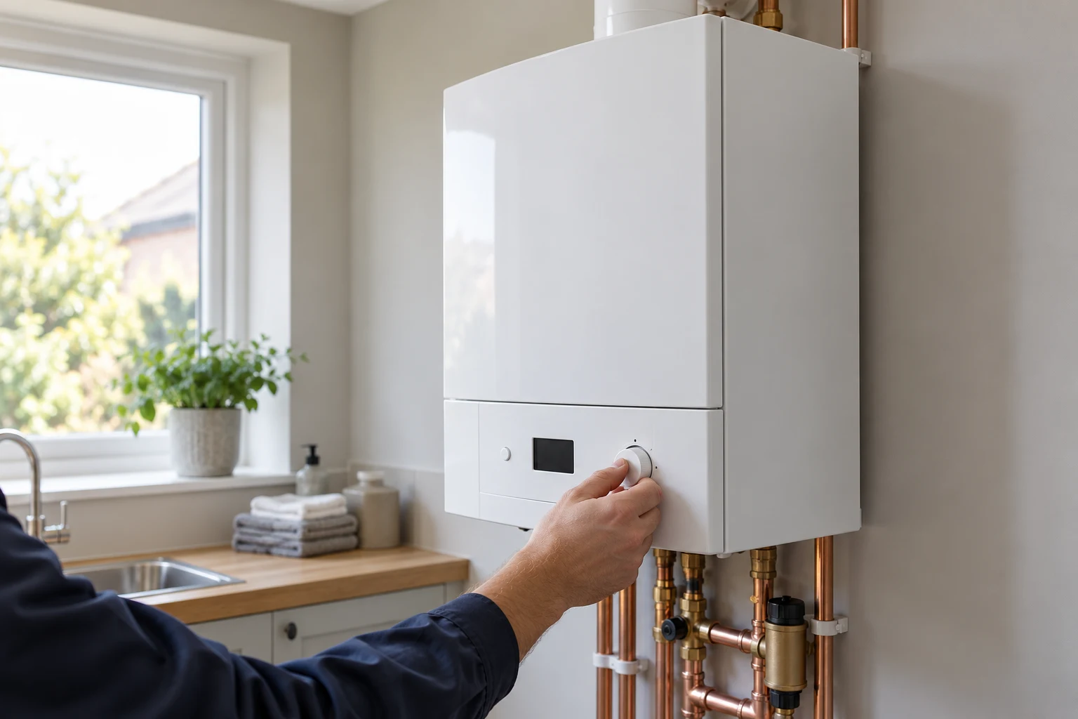 Modern boiler installation in bright utility room