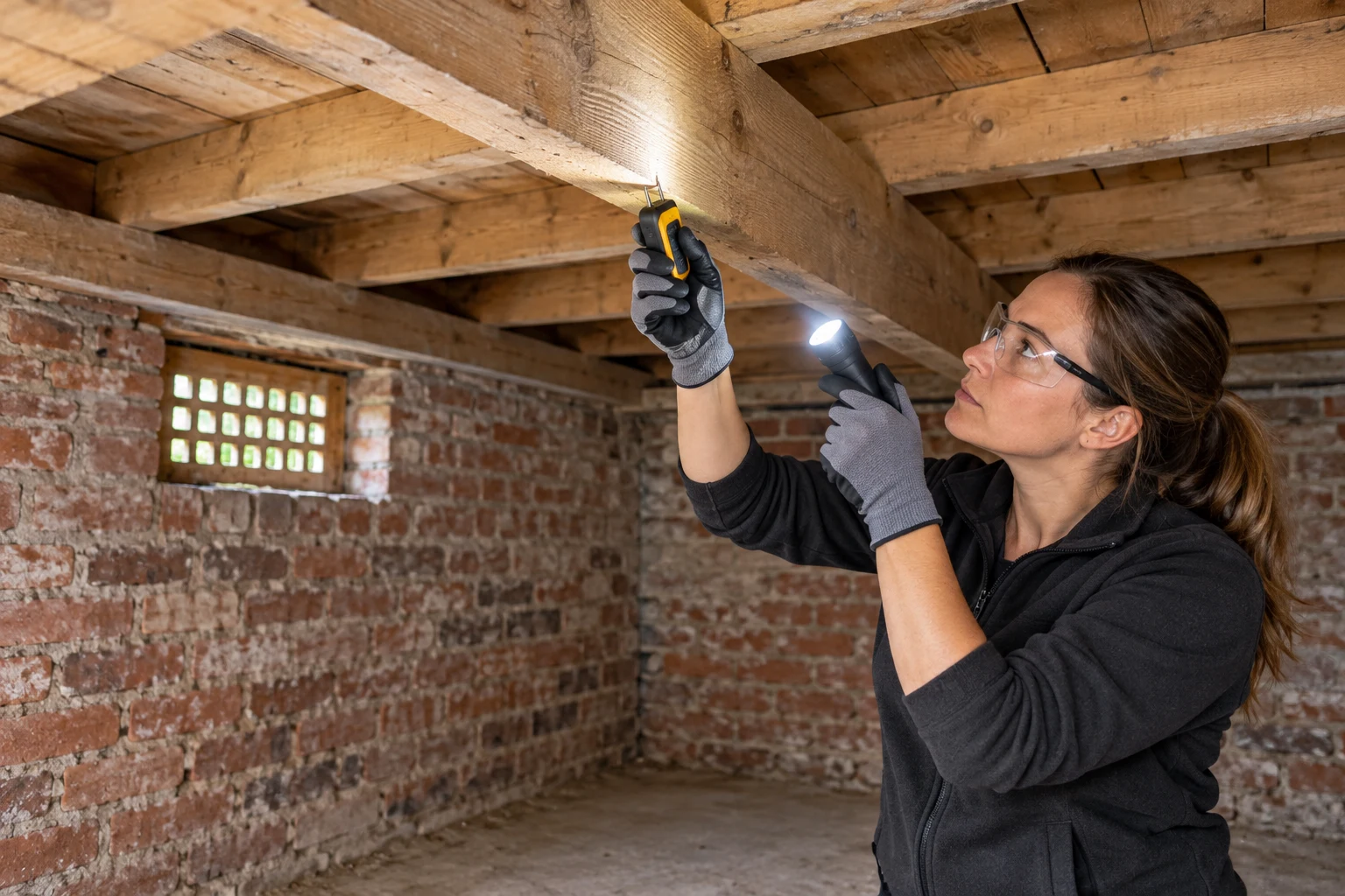 Underfloor insulation survey in a brick cellar