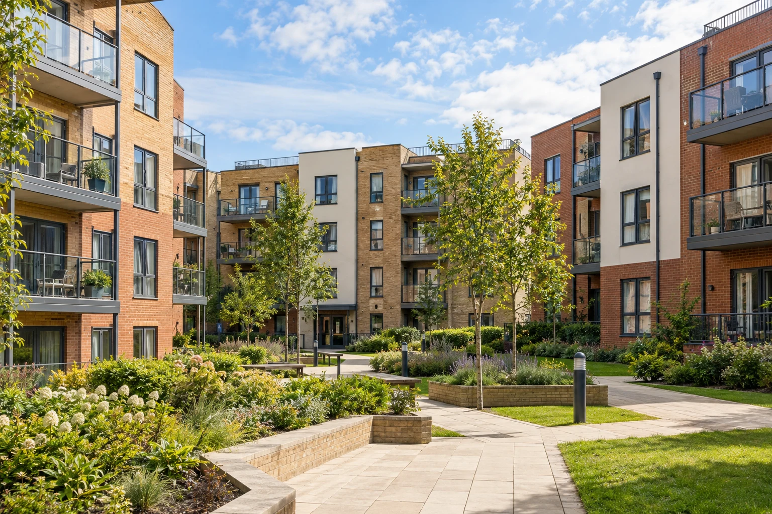 Contemporary British housing courtyard
